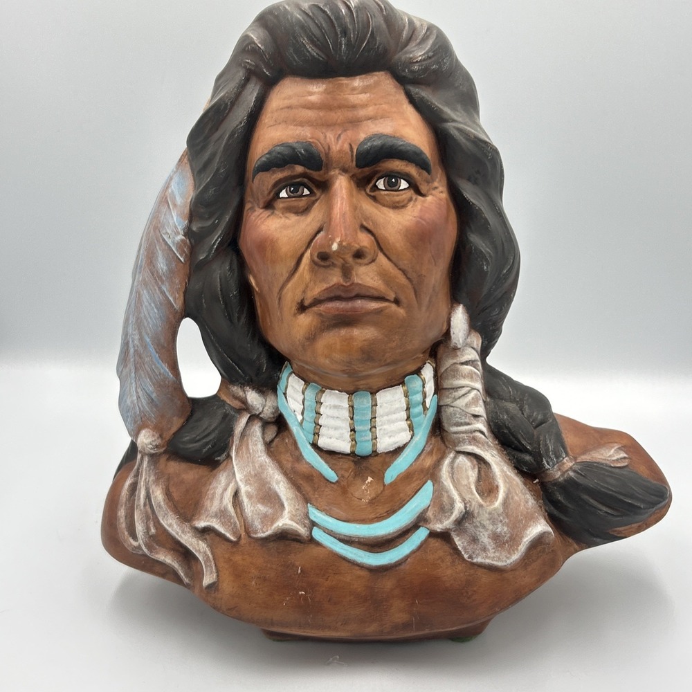 Vtg Provincial Chalkware Ceramic Native American Indian Chief Bust 1992‎ Decor